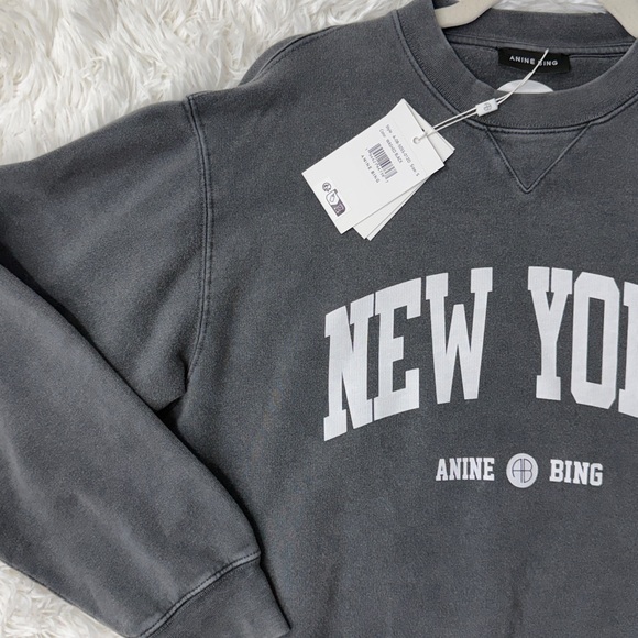 Anine Bing Ramona Sweatshirt in Washed Black SMALL - Picture 5 of 9